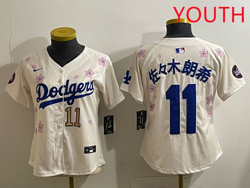 Youth Los Angeles Dodgers 11 R.Sasaki Cream Sakura Edition 2025 Nike MLB Jersey style 33